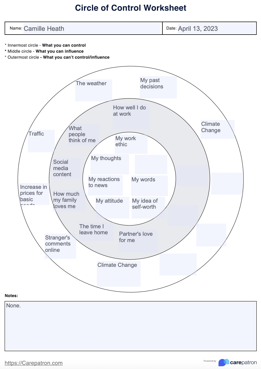 Circle Of Control Worksheet Example Free PDF Download Circle of control worksheet example free pdf download